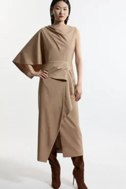 Petite Tailored Draped Asymmetric Maxi Dress