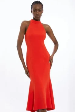 Petite Tailored High Neck Dip Hem Midi Dress