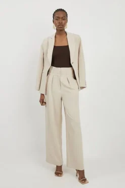 Petite Tailored High Waisted Pleated Wide Leg Pants
