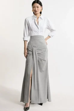 Petite Tailored High Waisted Draped Maxi Skirt