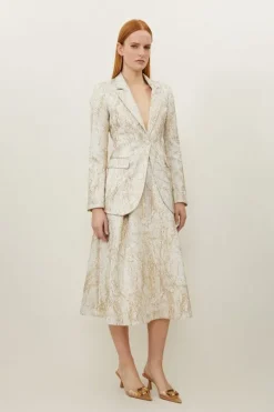 Petite Tailored Metallic Jacquard Full Midi Skirt