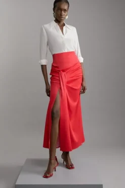 Petite Tailored Satin High Waisted Draped Maxi Skirt