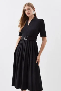 Petite Tailored Structured Crepe Forever Pleat Midi Dress
