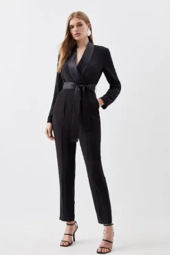 Petite Tailored Tuxedo Wrap Jumpsuit