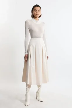 Petite Tailored Twill Full Midi Skirt