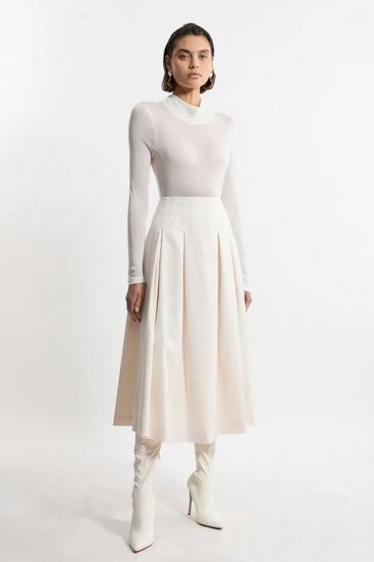 Petite Tailored Twill Full Midi Skirt