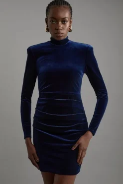Petite Tailored Velvet High Neck Mini Dress