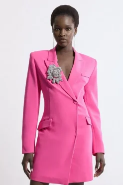 Petite Tailored Viscose Crystal Embellished Blazer Mini Dress