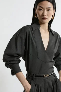 Petite Tailored Wide Sleeve Maxi Shirt Dress