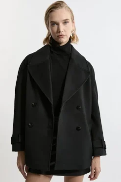 Petite Tailored Wool Blend Double Breasted Pea Coat
