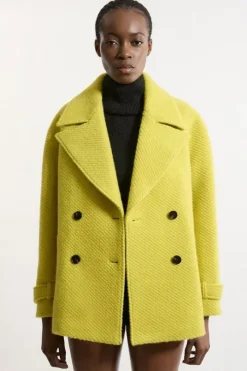 Petite Textured Wool Blend Pea Coat