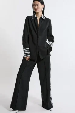 Petite Twill Stripe Detail Pants