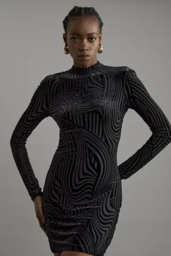 Petite Velvet Devore Jersey Cut Out Mini Dress