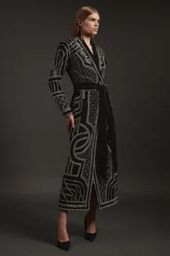 Petite Velvet Embellished Woven Maxi Blazer Dress