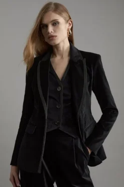 Petite Velvet Groisgrain Tailored Blazer