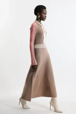 Petite Viscose Blend Color Block Knit Midaxi Dress