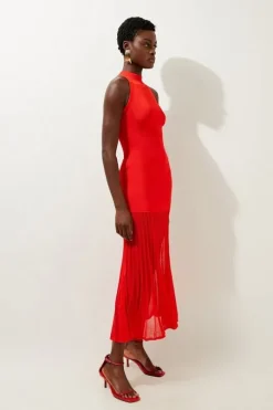 Petite Viscose Blend Knit Halter Neck Sheer Skirt Maxi Dress