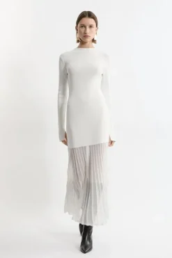 Petite Viscose Blend Knit Sheer Skirt Midaxi Dress