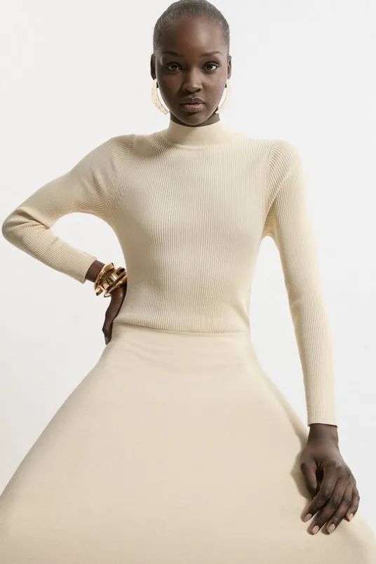 Petite Viscose Blend Rib Knit Belted Midi Dress