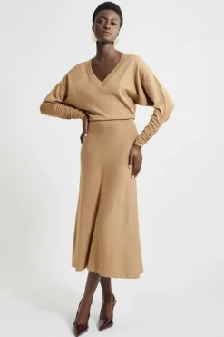 Petite Viscose Blend V Neck Knit Midi Dress