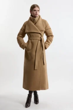 Petite Wool Blend Hybrid Puffer Belted Midi Coat