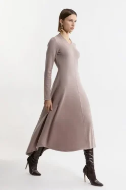 Petite Wool Look High Low V Neck Midaxi Knit Dress