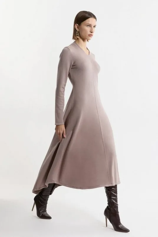 Petite Wool Look High Low V Neck Midaxi Knit Dress