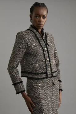 Petite Wool Mix Boucle Tailored Cropped Collarless Jacket