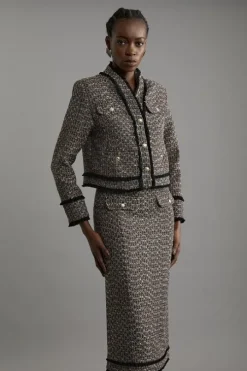 Petite Wool Mix Boucle Tweed Tailored Maxi Skirt