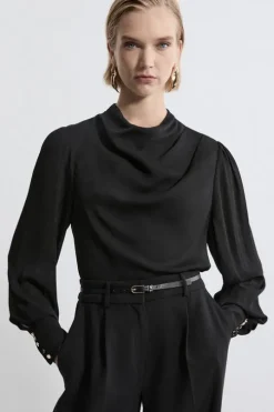 Pintuck Shoulder Detail Georgette Woven Blouse