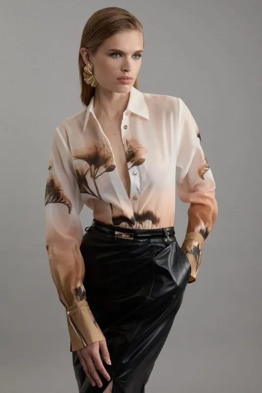 Placed Floral Organdie Woven Shirt