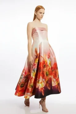 Placed Floral Print Woven Prom Maxi Dress