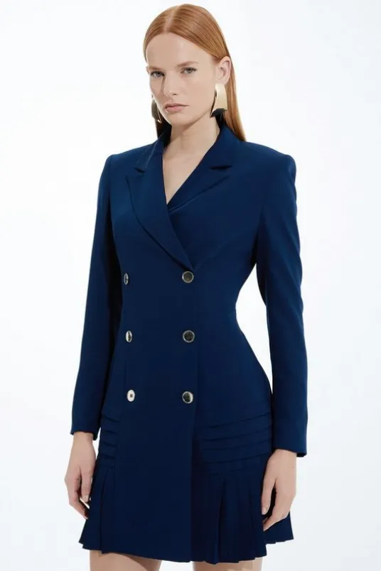 Pleated Button Detailed Woven Mini Dress