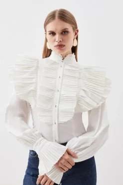 Pleated Ruffle Woven Shirt