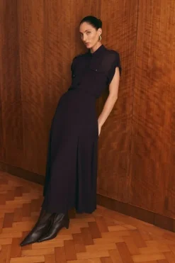 Pleated Viscose Woven Maxi Skirt