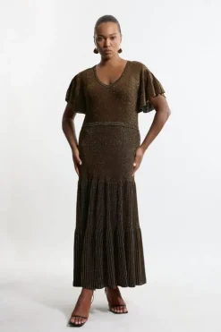 Plus Size Angel Sleeve Sparkle Knit Full Skirted Midaxi Dress