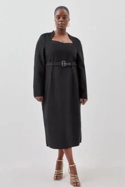 Plus Size Bandage Figure Form Knit Belted Midi Dress