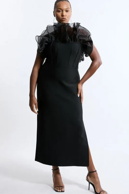 Plus Size Bandage Figure Form Tulle Frill Midaxi Dress