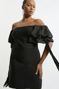 Plus Size Bandage Figure Form Knit Tassel Sleeve Detail Mini Dress