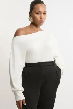 Plus Size Cashmere Blend Off The Shoulder Knit Sweater