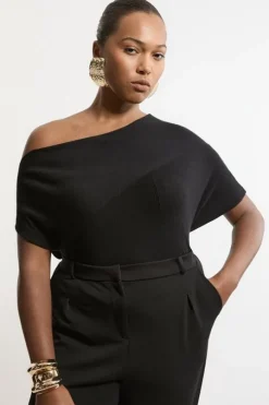 Plus Size Cashmere Blend Off The Shoulder Knit Top