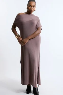 Plus Size Cashmere Blend One Off The Shoulder Midaxi Dress