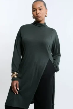 Plus Size Cashmere Blend Deep Slip Longline Knit Top