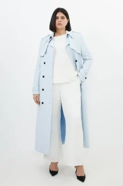 Plus Size Compact Stretch Tailored Belted Trench Coat