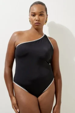 Plus Size Contrast Stitch One Shoulder Swimsuit
