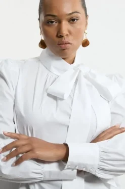 Plus Size Cotton Poplin Pussybow Blouse