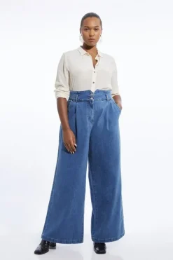 Plus Size Denim Wide Leg Pants