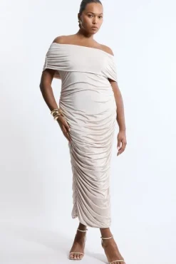 Plus Size Drapey Slinky Jersey Off The Shoulder Maxi Dress