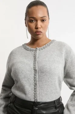 Plus Size Embellished Trim Cosy Knit Cardigan