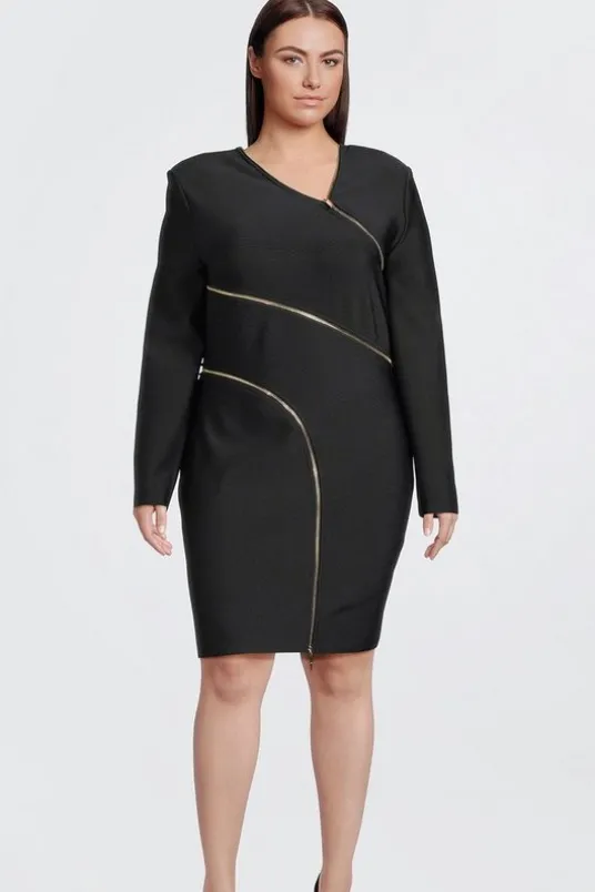 Plus Size Figure Form Bandage Zip Detail Mini Dress